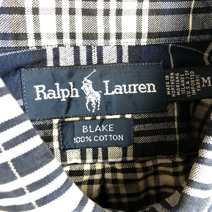 Ralph Lauren BLAKE Tartan Check Long Sleeve Button-Down Check Shirt, Men's Size M cotton pale white type Vintage Second Hand