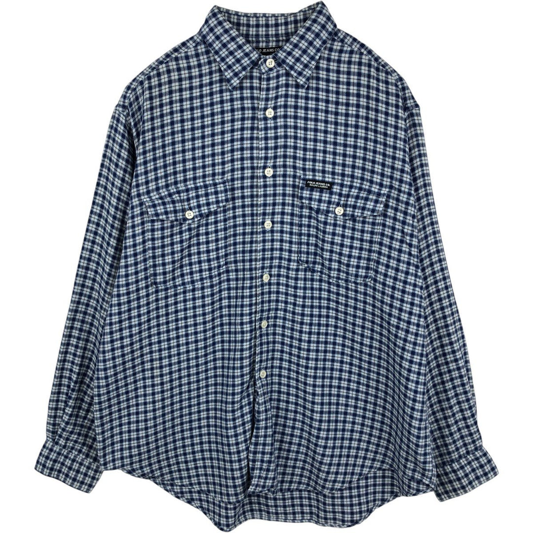 Ralph Lauren POLO JEANS CO, Long-sleeved cotton check shirt, Men's size L (approx.) cotton Blue type light blue Vintage Second Hand