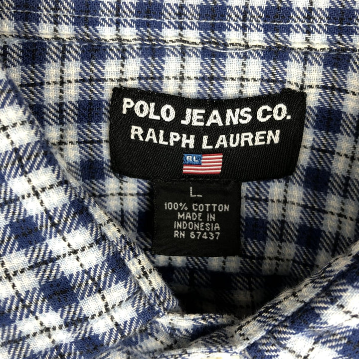 Ralph Lauren POLO JEANS CO, Long-sleeved cotton check shirt, Men's size L (approx.) cotton Blue type light blue Vintage Second Hand