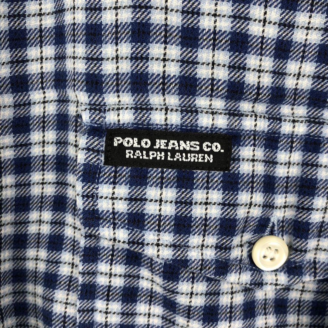Ralph Lauren POLO JEANS CO, Long-sleeved cotton check shirt, Men's size L (approx.) cotton Blue type light blue Vintage Second Hand