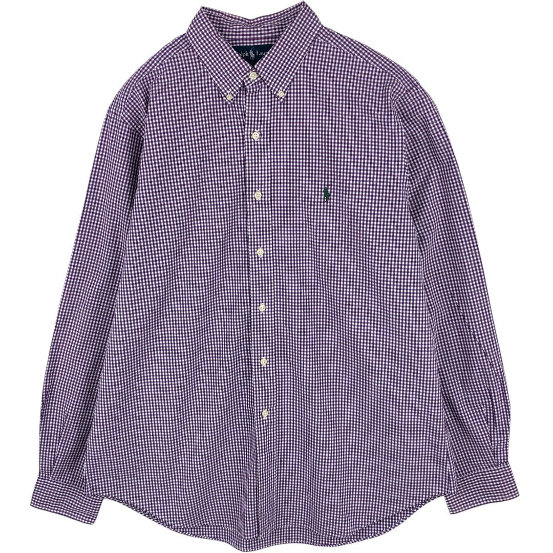 Ralph Lauren Classic Fit Gingham Check Long Sleeve Button Down Check Shirt Men's Size L cotton white type Vintage Second Hand