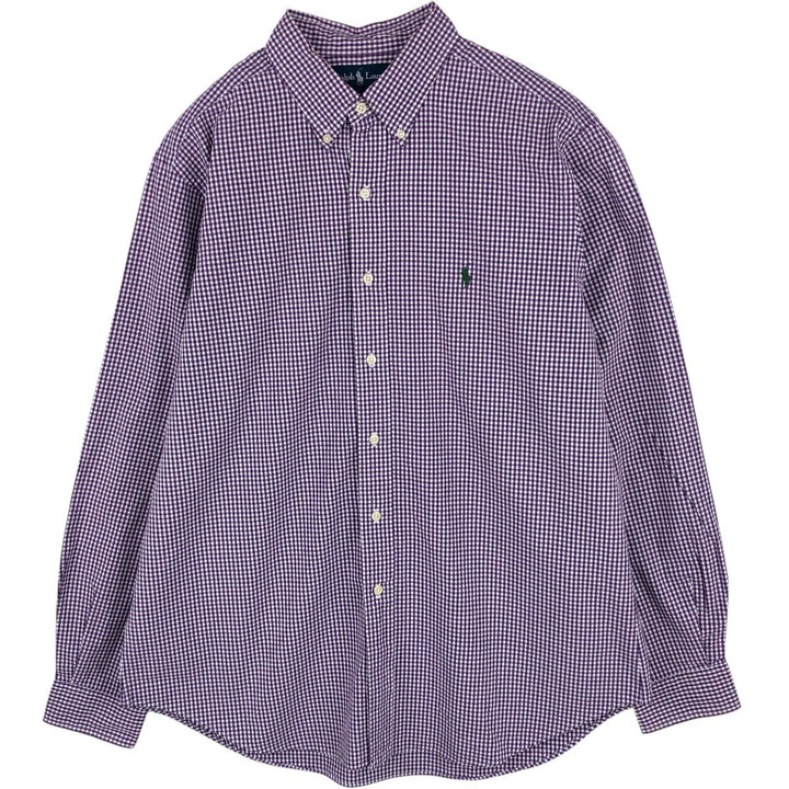 Ralph Lauren Classic Fit Gingham Check Long Sleeve Button Down Check Shirt Men's Size L cotton white type Vintage Second Hand