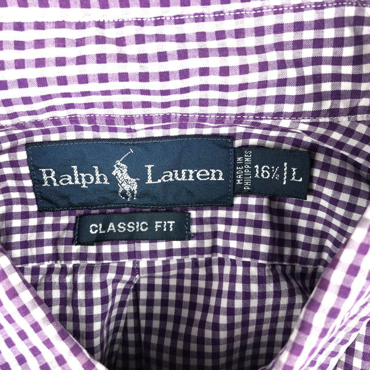 Ralph Lauren Classic Fit Gingham Check Long Sleeve Button Down Check Shirt Men's Size L cotton white type Vintage Second Hand