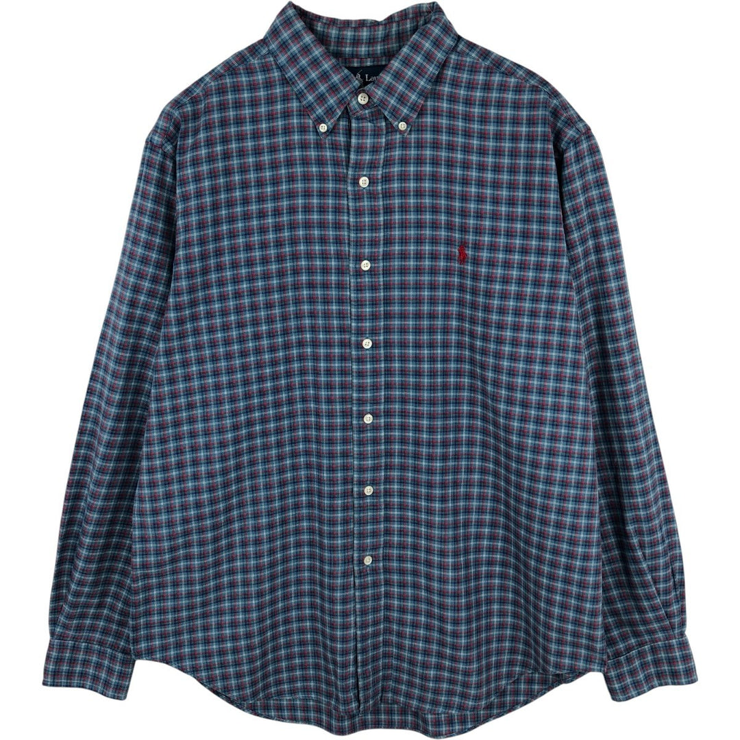 Ralph Lauren Classic Fit Long Sleeve Button Down Check Shirt, Men's Size L cotton Blue type light blue Vintage Second Hand