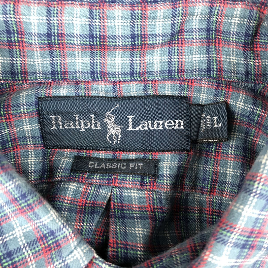 Ralph Lauren Classic Fit Long Sleeve Button Down Check Shirt, Men's Size L cotton Blue type light blue Vintage Second Hand