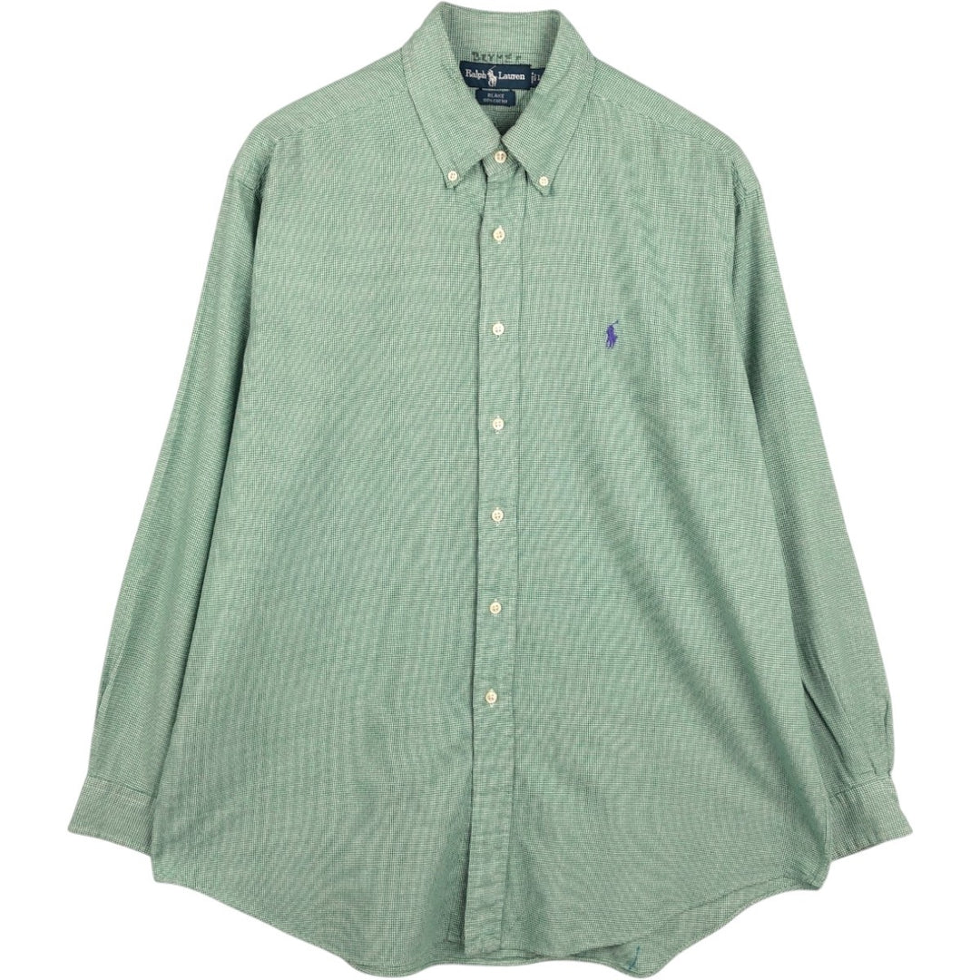 Ralph Lauren BLAKE Houndstooth Pattern Long-Sleeve Button-Down Check Shirt, Men's Size L (approx.) cotton green type Vintage Second Hand