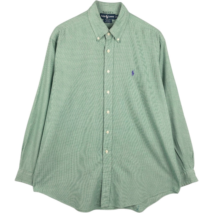 Ralph Lauren BLAKE Houndstooth Pattern Long-Sleeve Button-Down Check Shirt, Men's Size L (approx.) cotton green type Vintage Second Hand