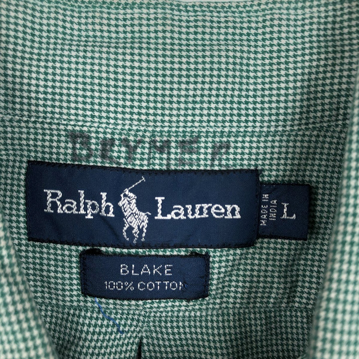 Ralph Lauren BLAKE Houndstooth Pattern Long-Sleeve Button-Down Check Shirt, Men's Size L (approx.) cotton green type Vintage Second Hand