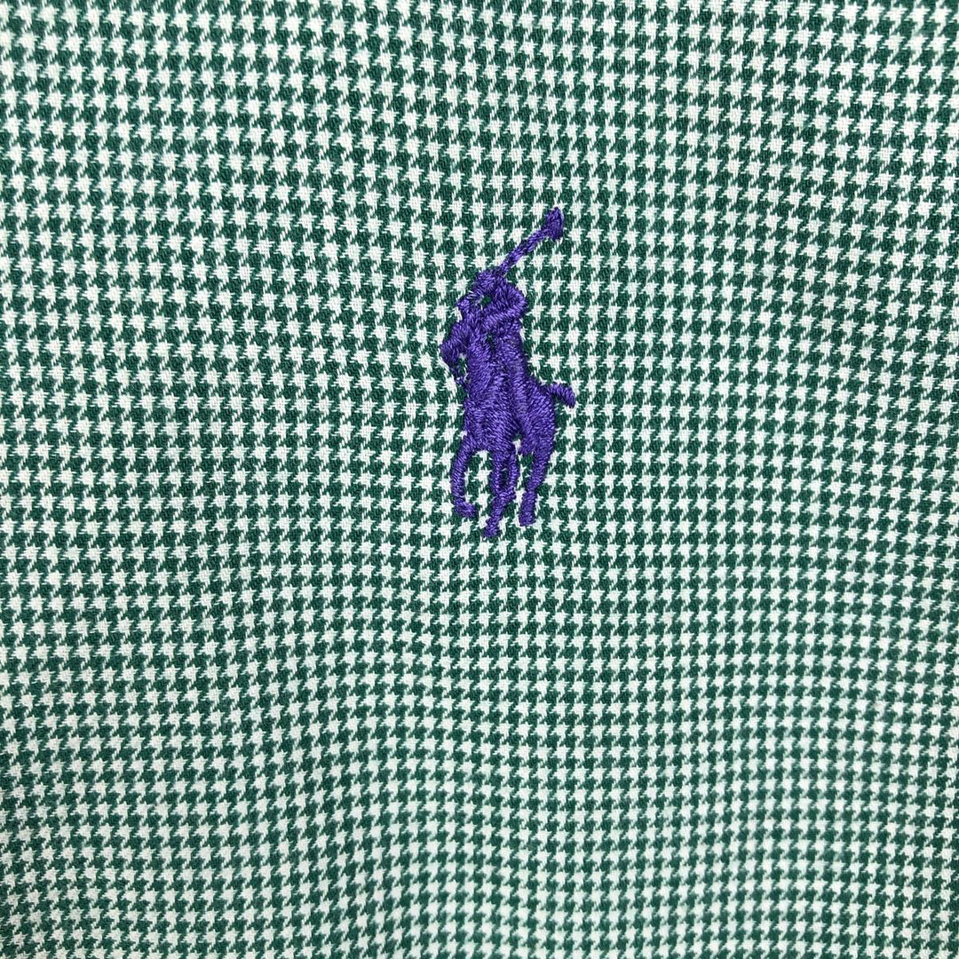 Ralph Lauren BLAKE Houndstooth Pattern Long-Sleeve Button-Down Check Shirt, Men's Size L (approx.) cotton green type Vintage Second Hand