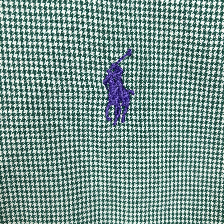 Ralph Lauren BLAKE Houndstooth Pattern Long-Sleeve Button-Down Check Shirt, Men's Size L (approx.) cotton green type Vintage Second Hand