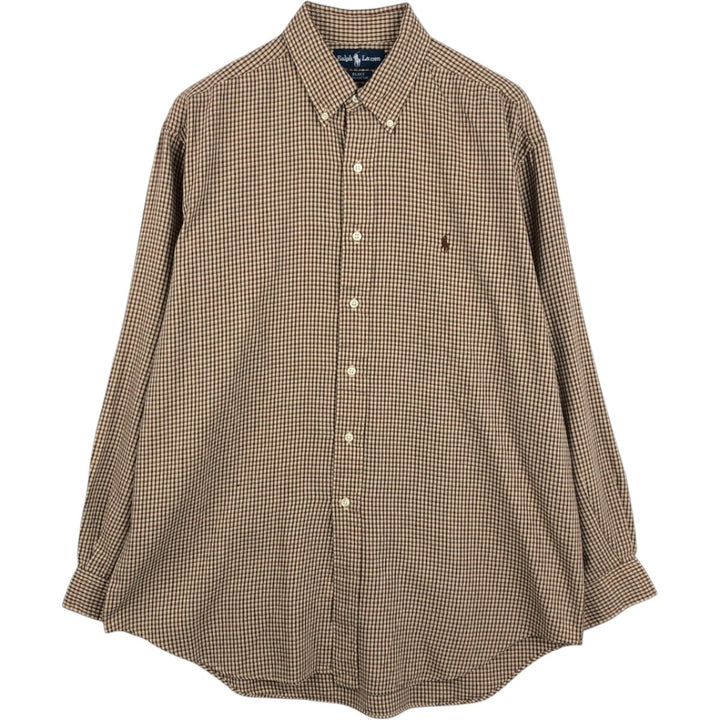 Ralph Lauren BLAKE long sleeve button down check shirt, men's size L cotton brown type Vintage Second Hand