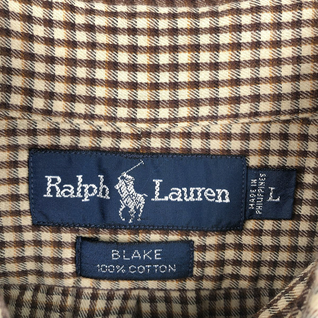 Ralph Lauren BLAKE long sleeve button down check shirt, men's size L cotton brown type Vintage Second Hand