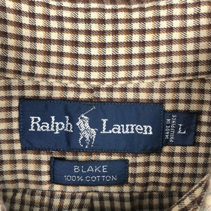 Ralph Lauren BLAKE long sleeve button down check shirt, men's size L cotton brown type Vintage Second Hand