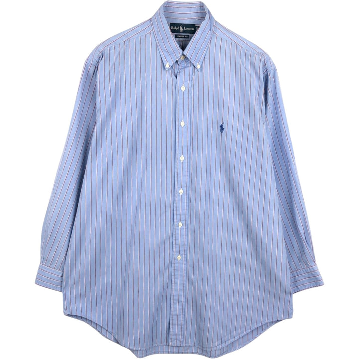 Ralph Lauren CLASSIC FIT Multi-Stripe Long-Sleeve Button-Down Stripe Shirt, Made in Indonesia, Men's Size XL (approx.) cotton blue type Vintage Second Hand