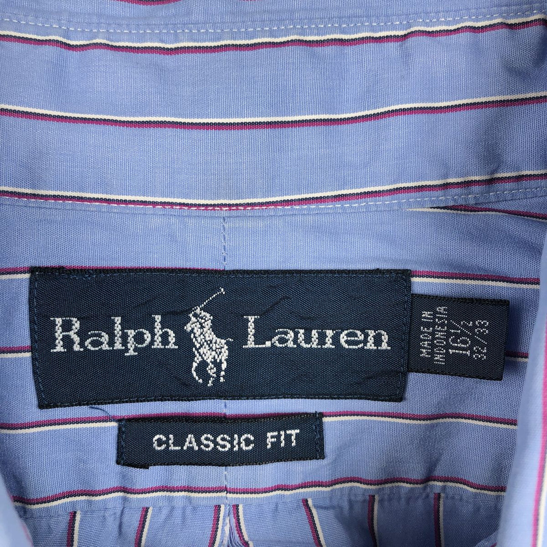 Ralph Lauren CLASSIC FIT Multi-Stripe Long-Sleeve Button-Down Stripe Shirt, Made in Indonesia, Men's Size XL (approx.) cotton blue type Vintage Second Hand
