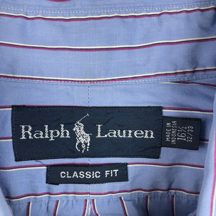 Ralph Lauren CLASSIC FIT Multi-Stripe Long-Sleeve Button-Down Stripe Shirt, Made in Indonesia, Men's Size XL (approx.) cotton blue type Vintage Second Hand