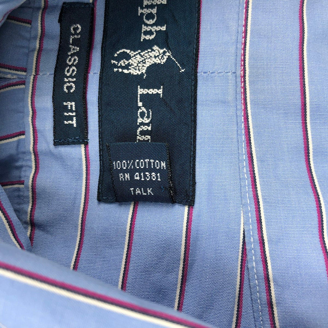 Ralph Lauren CLASSIC FIT Multi-Stripe Long-Sleeve Button-Down Stripe Shirt, Made in Indonesia, Men's Size XL (approx.) cotton blue type Vintage Second Hand