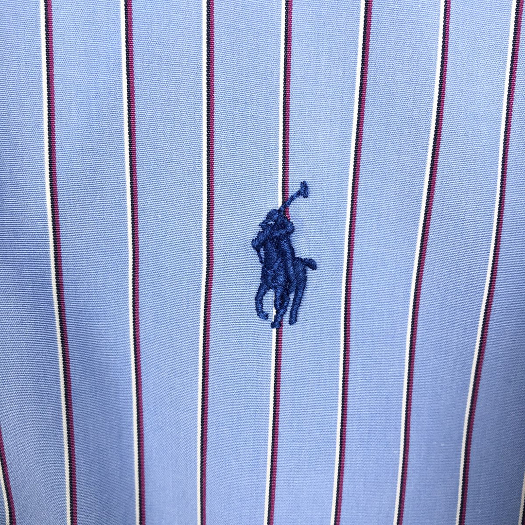 Ralph Lauren CLASSIC FIT Multi-Stripe Long-Sleeve Button-Down Stripe Shirt, Made in Indonesia, Men's Size XL (approx.) cotton blue type Vintage Second Hand
