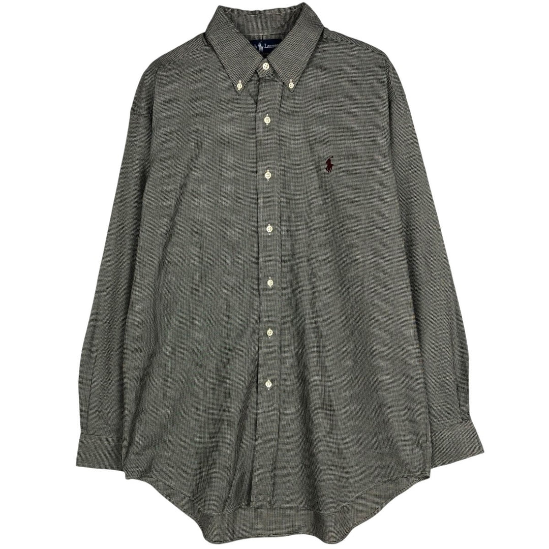 90'S Ralph Lauren BLAKE Houndstooth Pattern Long-Sleeve Button-Down Shirt, Men's Size M (approx.), Vintage cotton black type Vintage Second Hand