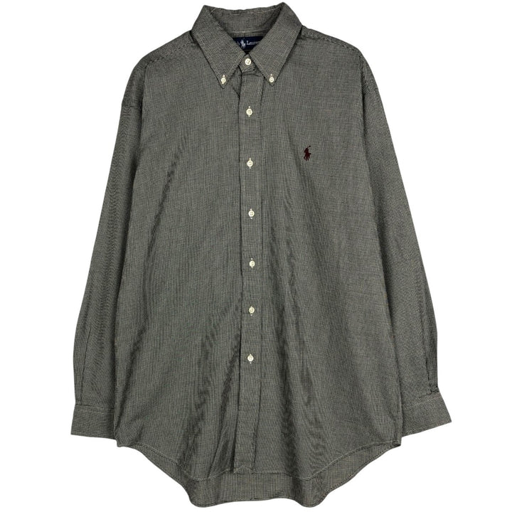 90'S Ralph Lauren BLAKE Houndstooth Pattern Long-Sleeve Button-Down Shirt, Men's Size M (approx.), Vintage cotton black type Vintage Second Hand