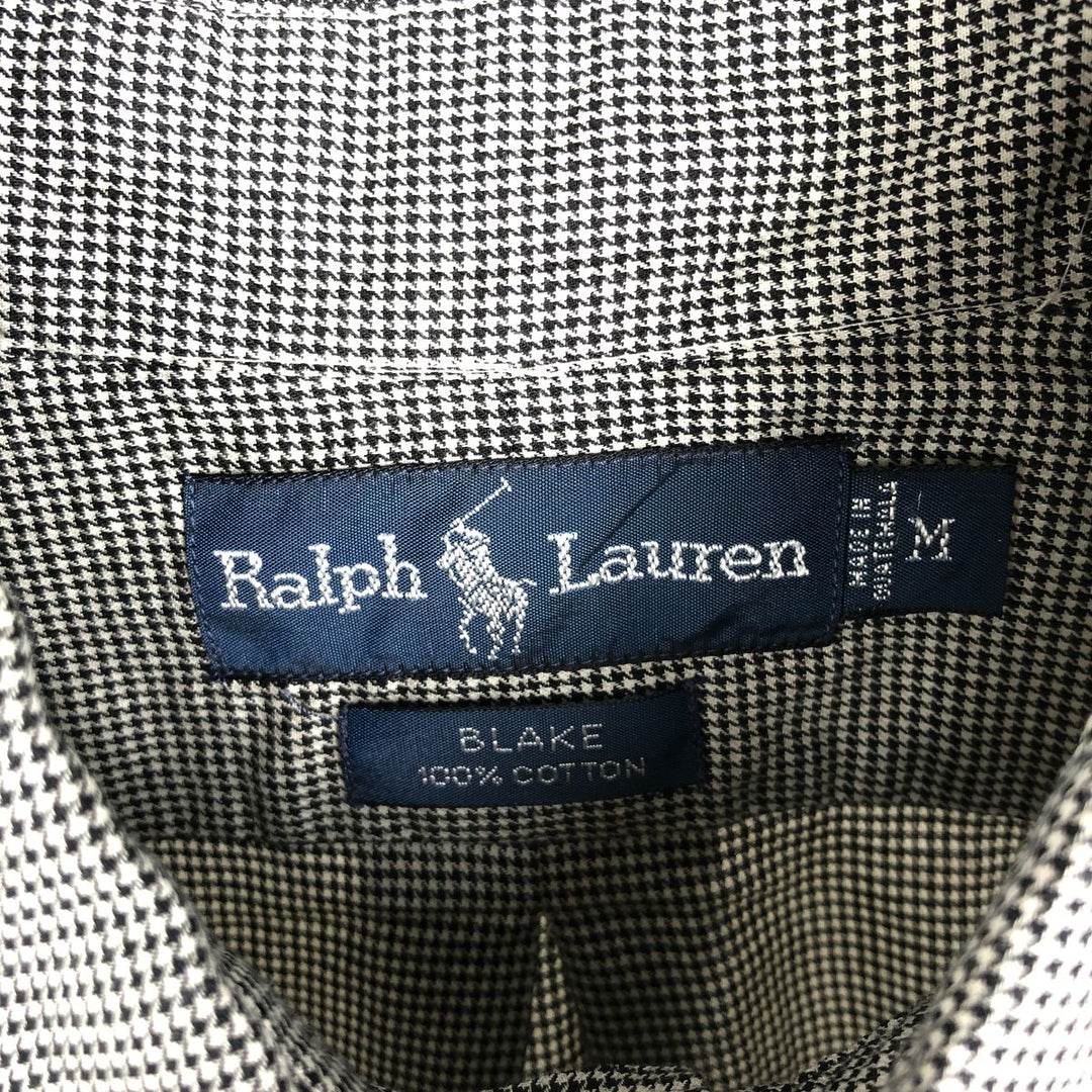 90'S Ralph Lauren BLAKE Houndstooth Pattern Long-Sleeve Button-Down Shirt, Men's Size M (approx.), Vintage cotton black type Vintage Second Hand