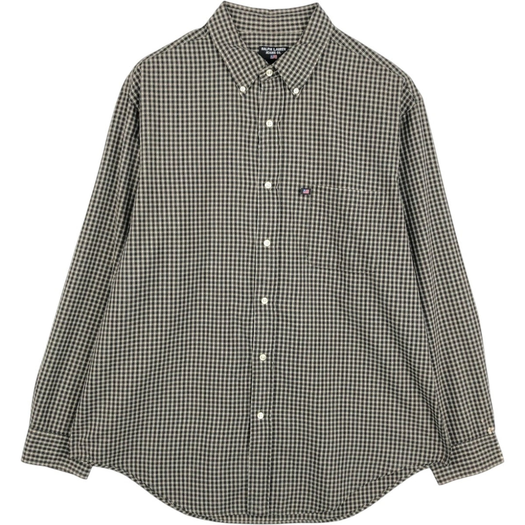 Ralph Lauren POLO JEANS COMPANY Long-Sleeve Button-Down Check Shirt, Men's Size L (approx.) cotton Khaki type brown Vintage Second Hand