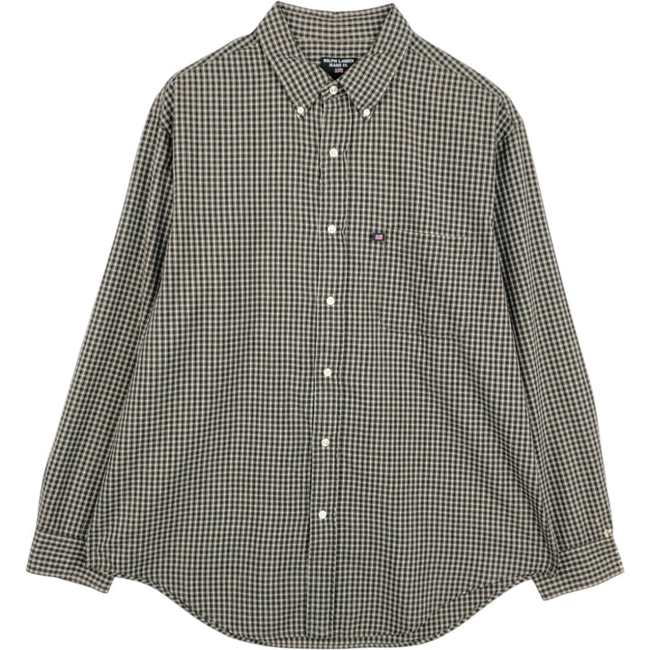 Ralph Lauren POLO JEANS COMPANY Long-Sleeve Button-Down Check Shirt, Men's Size L (approx.) cotton Khaki type brown Vintage Second Hand