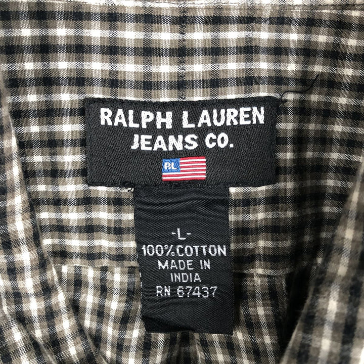 Ralph Lauren POLO JEANS COMPANY Long-Sleeve Button-Down Check Shirt, Men's Size L (approx.) cotton Khaki type brown Vintage Second Hand
