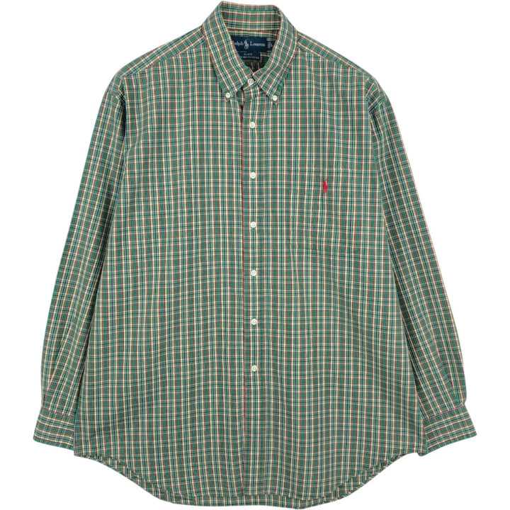 Ralph Lauren BLAKE long sleeve button down check shirt, men's size L cotton green type Vintage Second Hand