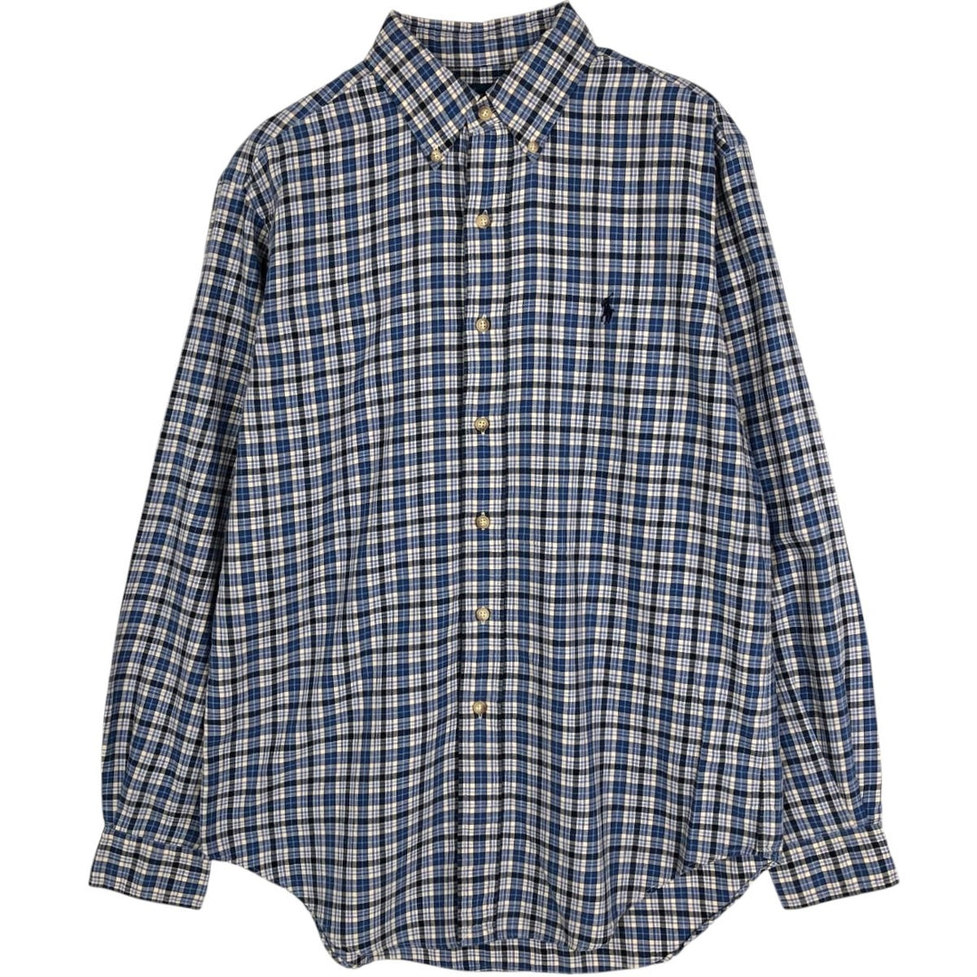 90'S Ralph Lauren CLASSIC FIT Long-Sleeve Button-Down Check Shirt, Men's Size M (approx.), Vintage Button-Down cotton blue type Vintage Second Hand