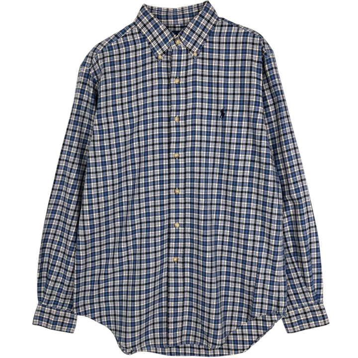 90'S Ralph Lauren CLASSIC FIT Long-Sleeve Button-Down Check Shirt, Men's Size M (approx.), Vintage Button-Down cotton blue type Vintage Second Hand