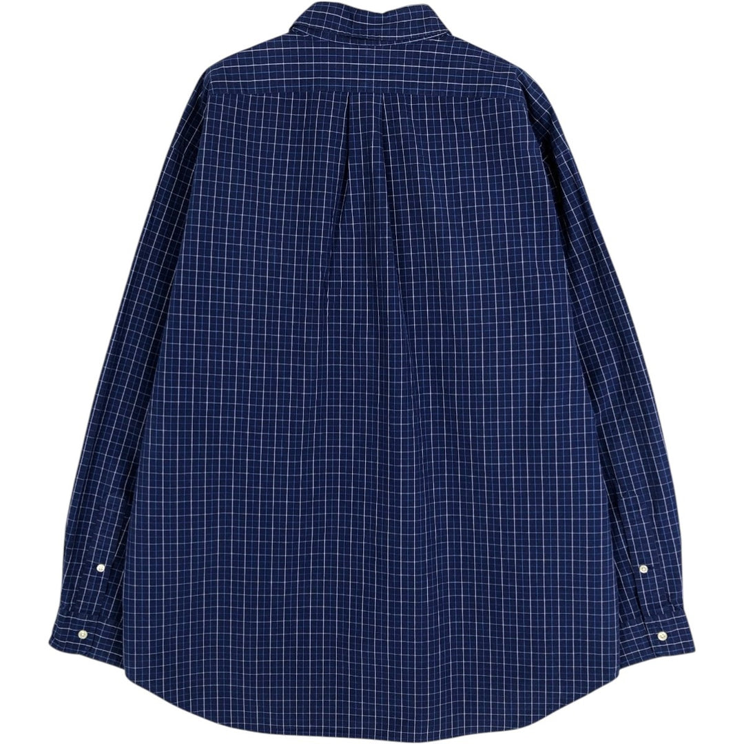 90'S Ralph Lauren BLAKE Long-Sleeve Button-Down Check Shirt, Men's Size XL (approx.), Vintage Button-Down cotton Navy blue Vintage Second Hand