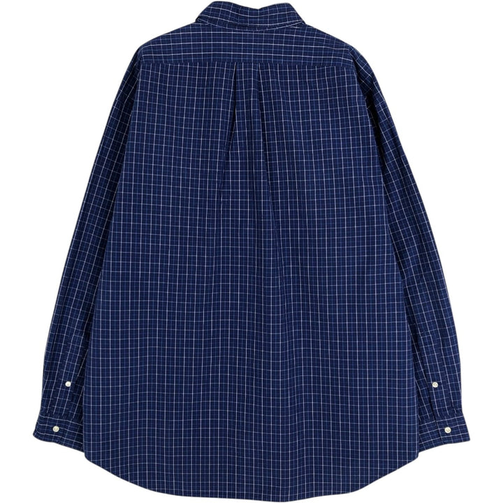 90'S Ralph Lauren BLAKE Long-Sleeve Button-Down Check Shirt, Men's Size XL (approx.), Vintage Button-Down cotton Navy blue Vintage Second Hand