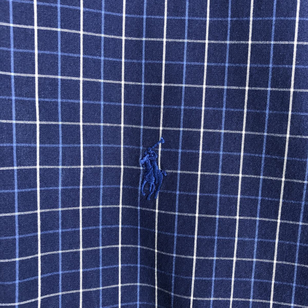 90'S Ralph Lauren BLAKE Long-Sleeve Button-Down Check Shirt, Men's Size XL (approx.), Vintage Button-Down cotton Navy blue Vintage Second Hand