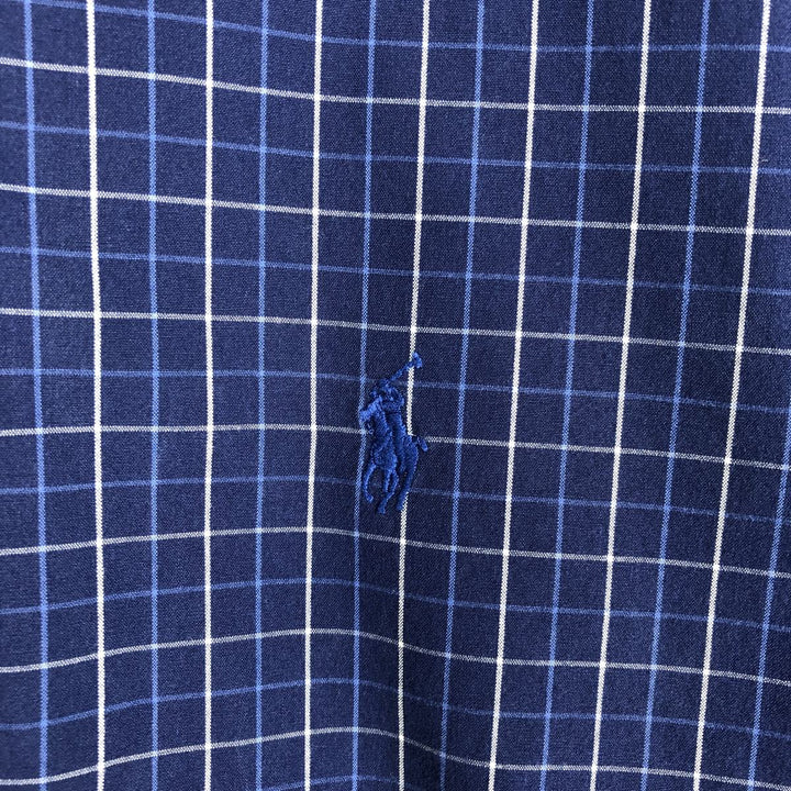 90'S Ralph Lauren BLAKE Long-Sleeve Button-Down Check Shirt, Men's Size XL (approx.), Vintage Button-Down cotton Navy blue Vintage Second Hand
