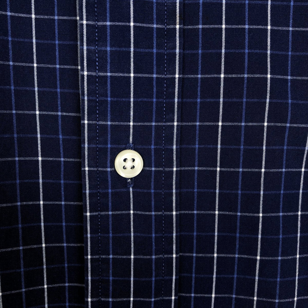 90'S Ralph Lauren BLAKE Long-Sleeve Button-Down Check Shirt, Men's Size XL (approx.), Vintage Button-Down cotton Navy blue Vintage Second Hand