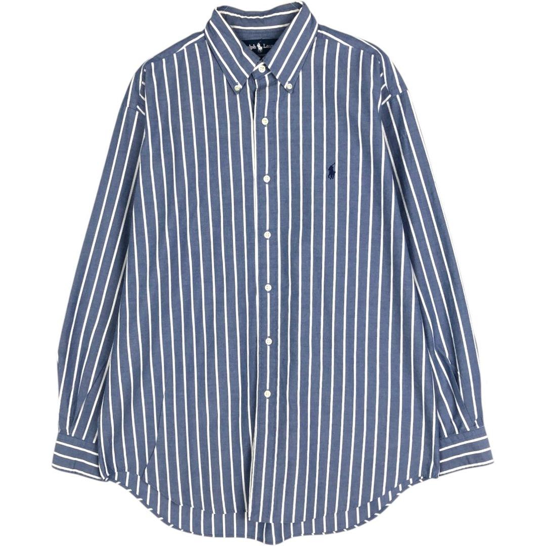 90'S Ralph Lauren BLAKE Long-Sleeve Button-Down Striped Shirt, Men's Size M (approx.), Vintage Button-Down unclear blue type Vintage Second Hand
