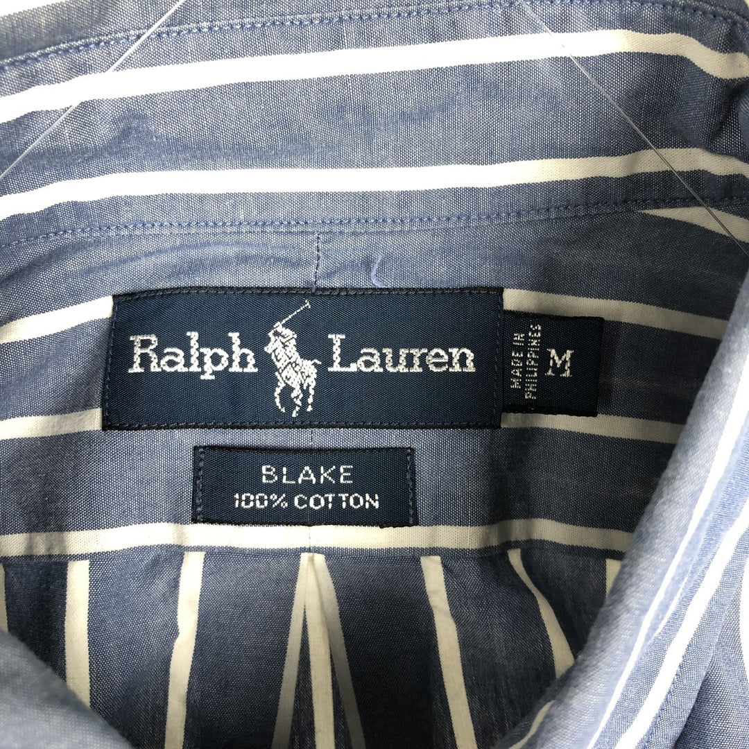 90'S Ralph Lauren BLAKE Long-Sleeve Button-Down Striped Shirt, Men's Size M (approx.), Vintage Button-Down unclear blue type Vintage Second Hand