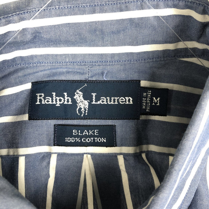 90'S Ralph Lauren BLAKE Long-Sleeve Button-Down Striped Shirt, Men's Size M (approx.), Vintage Button-Down unclear blue type Vintage Second Hand
