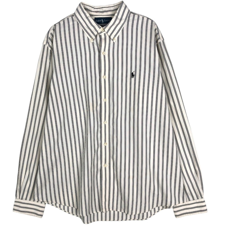 1990'S Ralph Lauren CUSTOM FIT Long-Sleeve Button-Down Striped Shirt, Men's Size XL (Vintage) cotton white type Vintage Second Hand