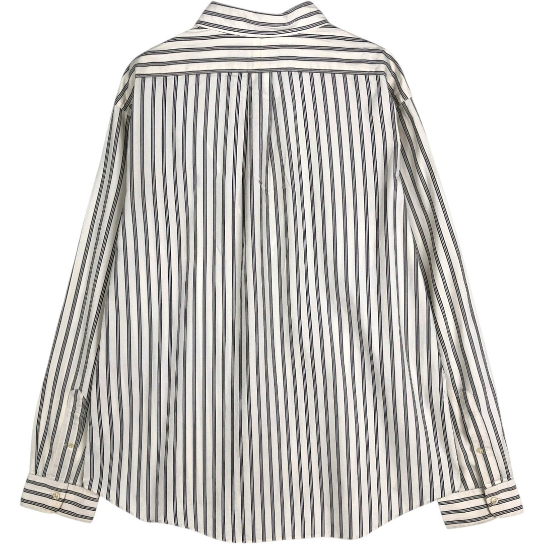 1990'S Ralph Lauren CUSTOM FIT Long-Sleeve Button-Down Striped Shirt, Men's Size XL (Vintage) cotton white type Vintage Second Hand