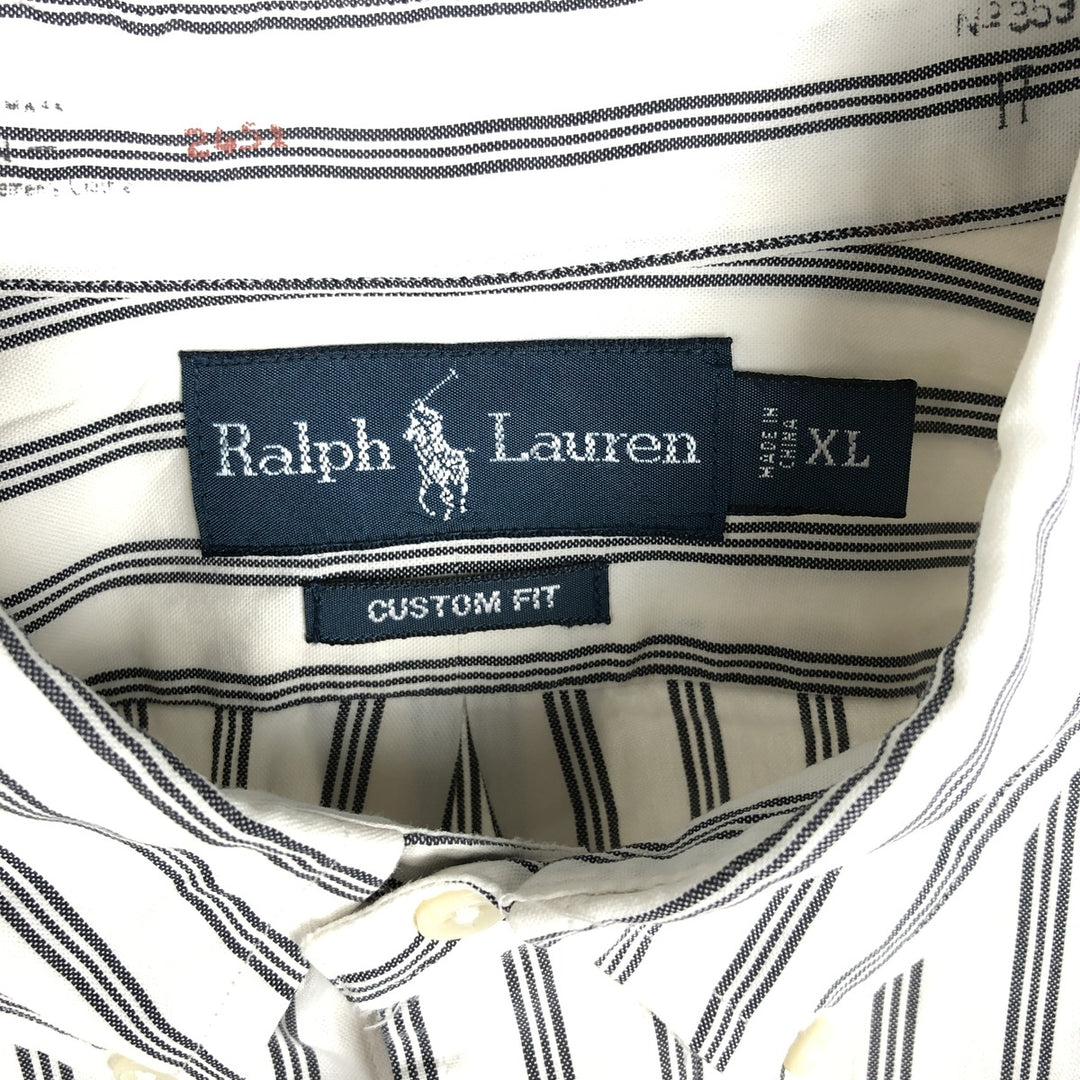 1990'S Ralph Lauren CUSTOM FIT Long-Sleeve Button-Down Striped Shirt, Men's Size XL (Vintage) cotton white type Vintage Second Hand
