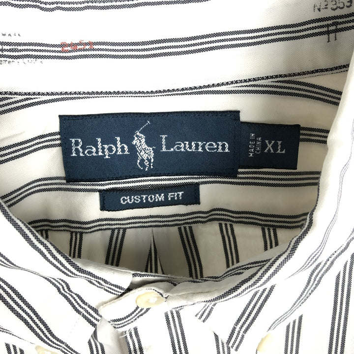 1990'S Ralph Lauren CUSTOM FIT Long-Sleeve Button-Down Striped Shirt, Men's Size XL (Vintage) cotton white type Vintage Second Hand