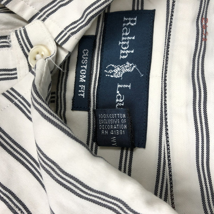 1990'S Ralph Lauren CUSTOM FIT Long-Sleeve Button-Down Striped Shirt, Men's Size XL (Vintage) cotton white type Vintage Second Hand