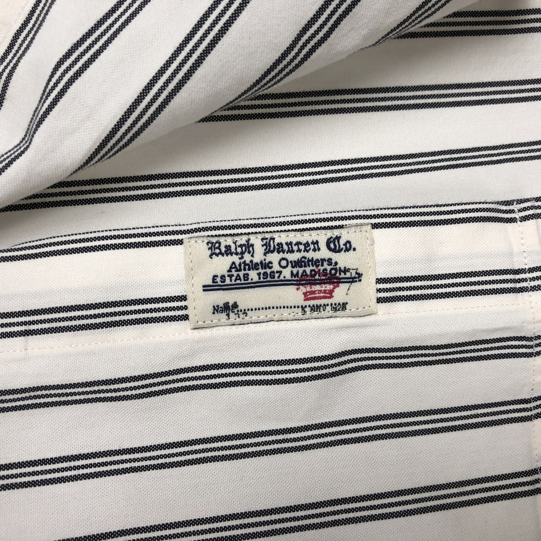 1990'S Ralph Lauren CUSTOM FIT Long-Sleeve Button-Down Striped Shirt, Men's Size XL (Vintage) cotton white type Vintage Second Hand