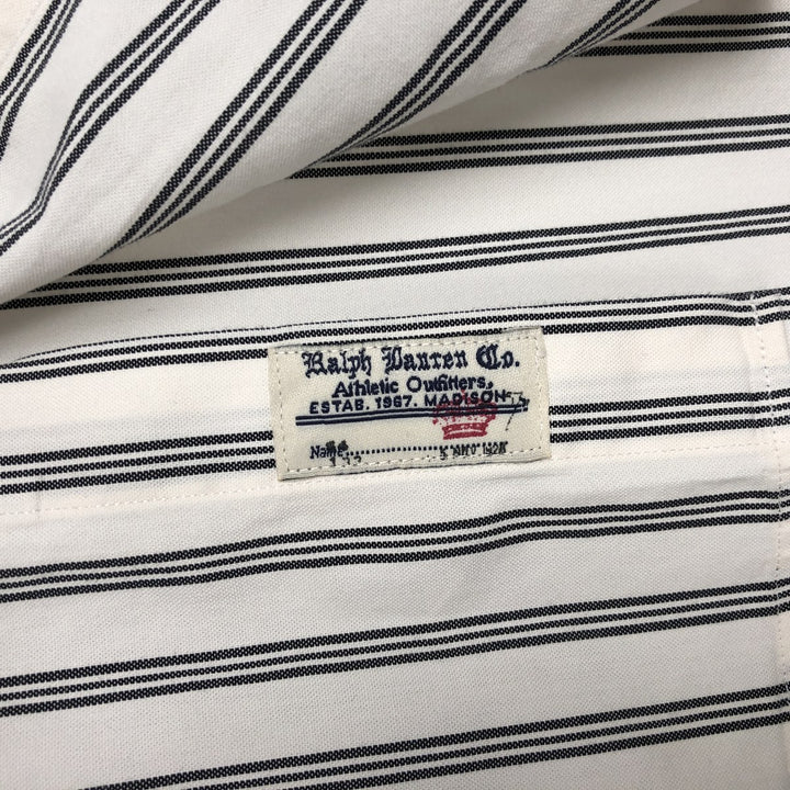 1990'S Ralph Lauren CUSTOM FIT Long-Sleeve Button-Down Striped Shirt, Men's Size XL (Vintage) cotton white type Vintage Second Hand