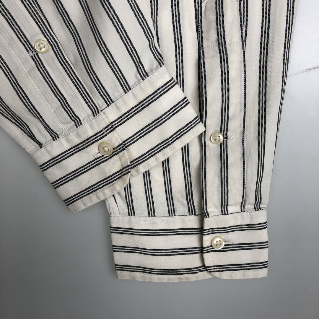 1990'S Ralph Lauren CUSTOM FIT Long-Sleeve Button-Down Striped Shirt, Men's Size XL (Vintage) cotton white type Vintage Second Hand