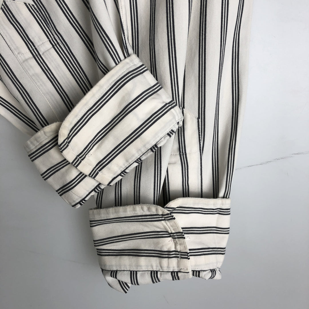 1990'S Ralph Lauren CUSTOM FIT Long-Sleeve Button-Down Striped Shirt, Men's Size XL (Vintage) cotton white type Vintage Second Hand