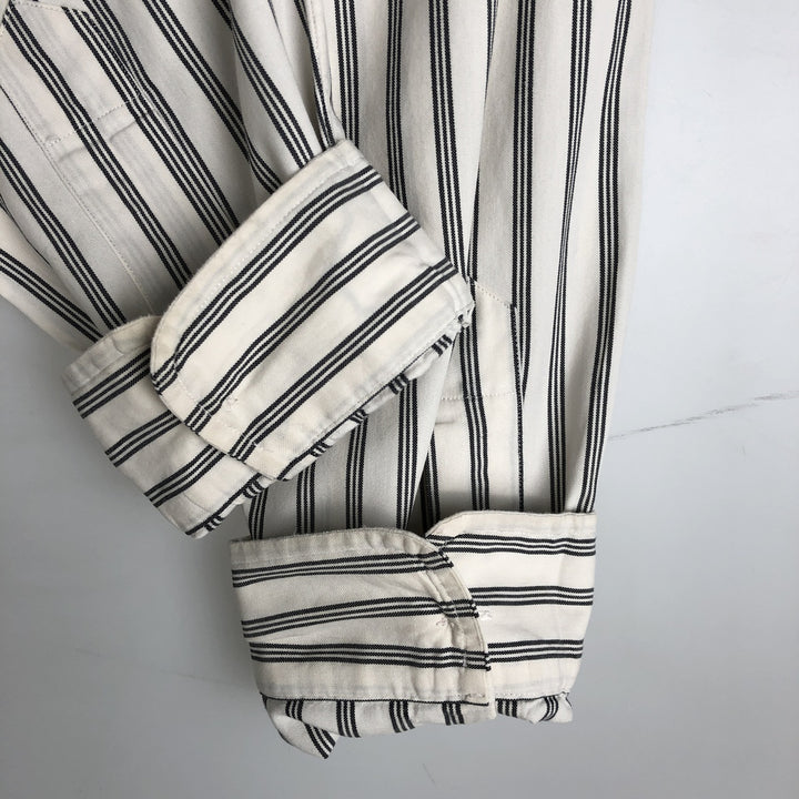 1990'S Ralph Lauren CUSTOM FIT Long-Sleeve Button-Down Striped Shirt, Men's Size XL (Vintage) cotton white type Vintage Second Hand