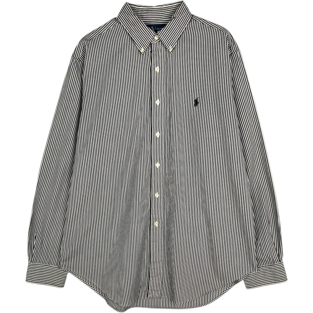 90'S Ralph Lauren CLASSIC FIT Long-Sleeve Button-Down Striped Shirt, Men's Size L (approx.), Vintage Button-Down Shirt cotton white type Vintage Second Hand